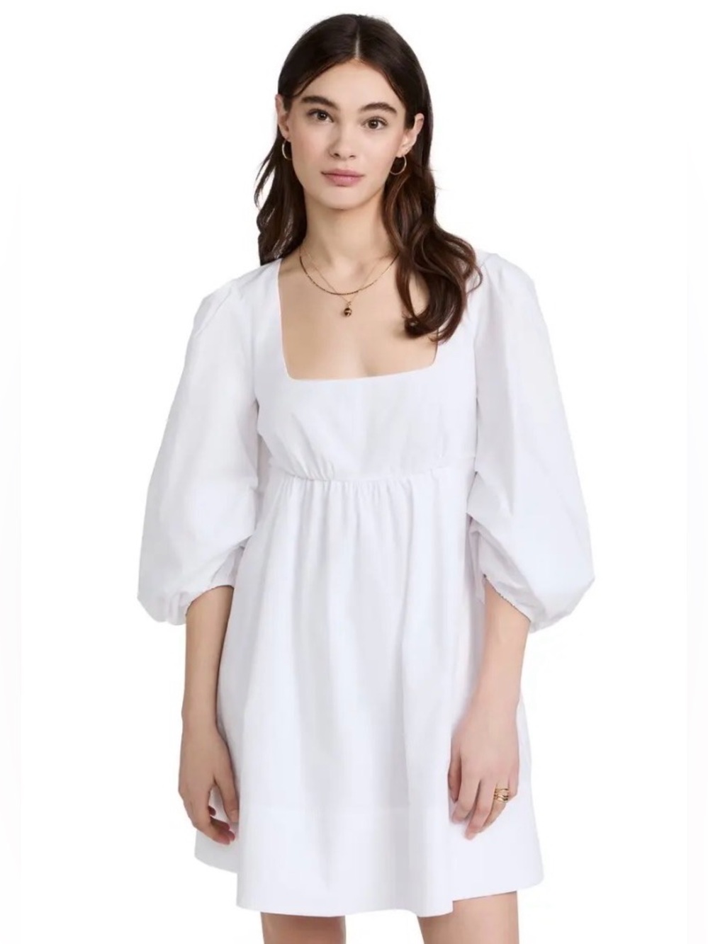 Stuad Sophie White Puff-Sleeve Square-Neck Mini Dress